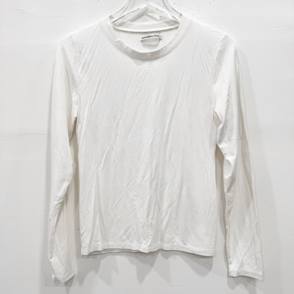 Abercrombie & Fitch White Long Sleeve Ribbed Top Medium